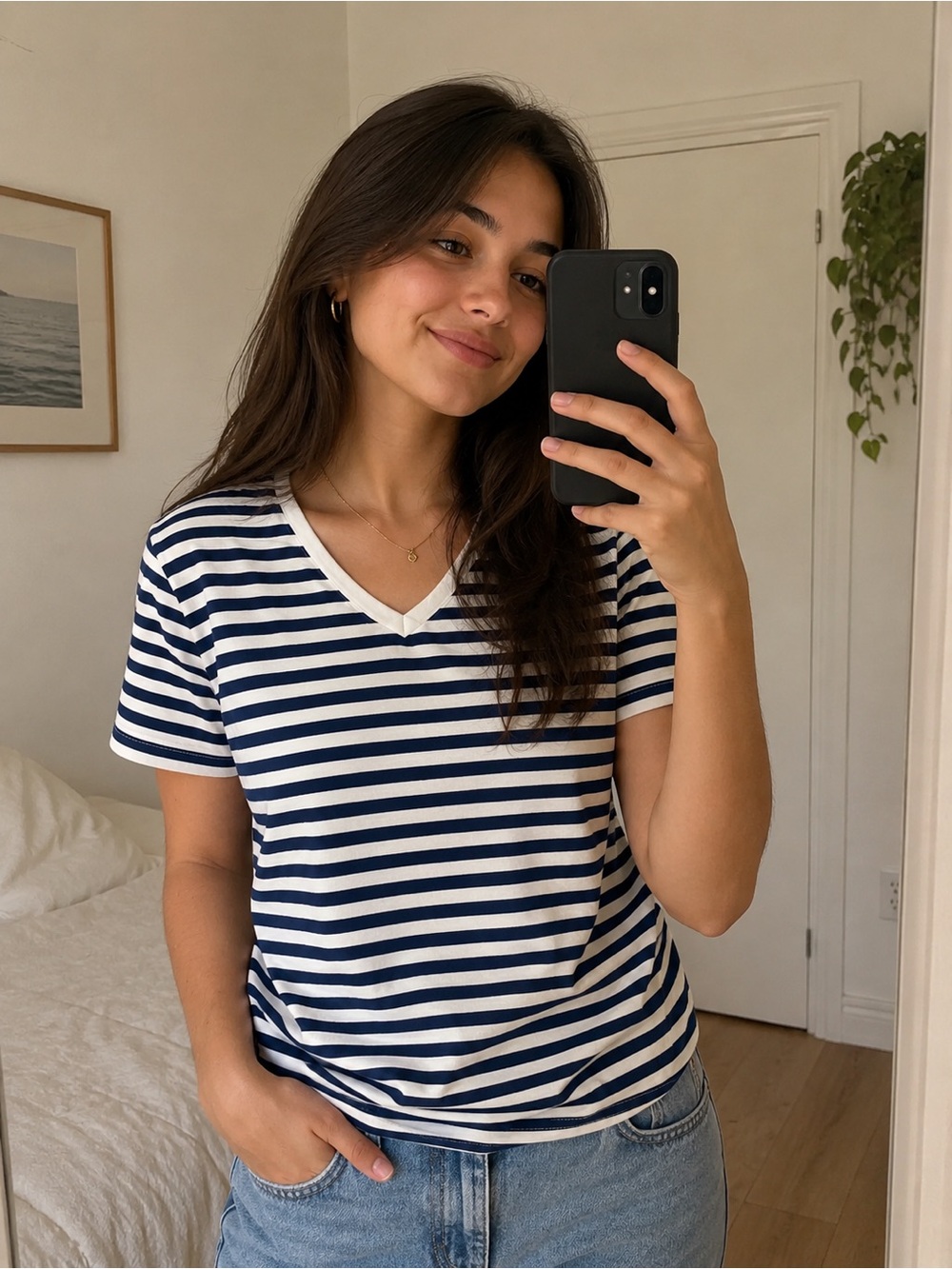 Fox‎ Kids Striped V-Neck Tee in Navy and White